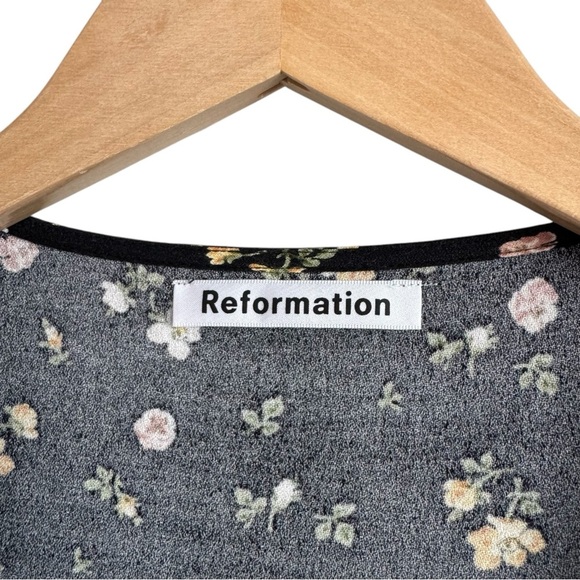 REFORMATION Locklin Midi Dress in Venezia Black Floral Crepe Short Sleeve XS 0 - Picture 7 of 11